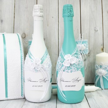 Декор свадебных бутылок, покраска + оформление