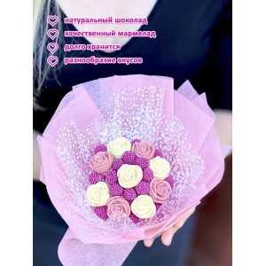 Сладкий букет из шоколадных роз с мармеладом, розовый, размер M