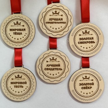 Медали деревянные на ленте для подарков родственникам на конкурсах, 6 штук