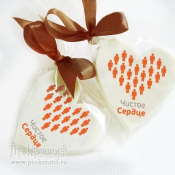 Печенье в белом шоколаде форма СЕРДЦЕ с логотипом