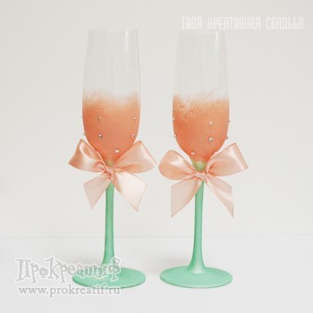 Свадебные бокалы коллекция "Персиковые цветы"