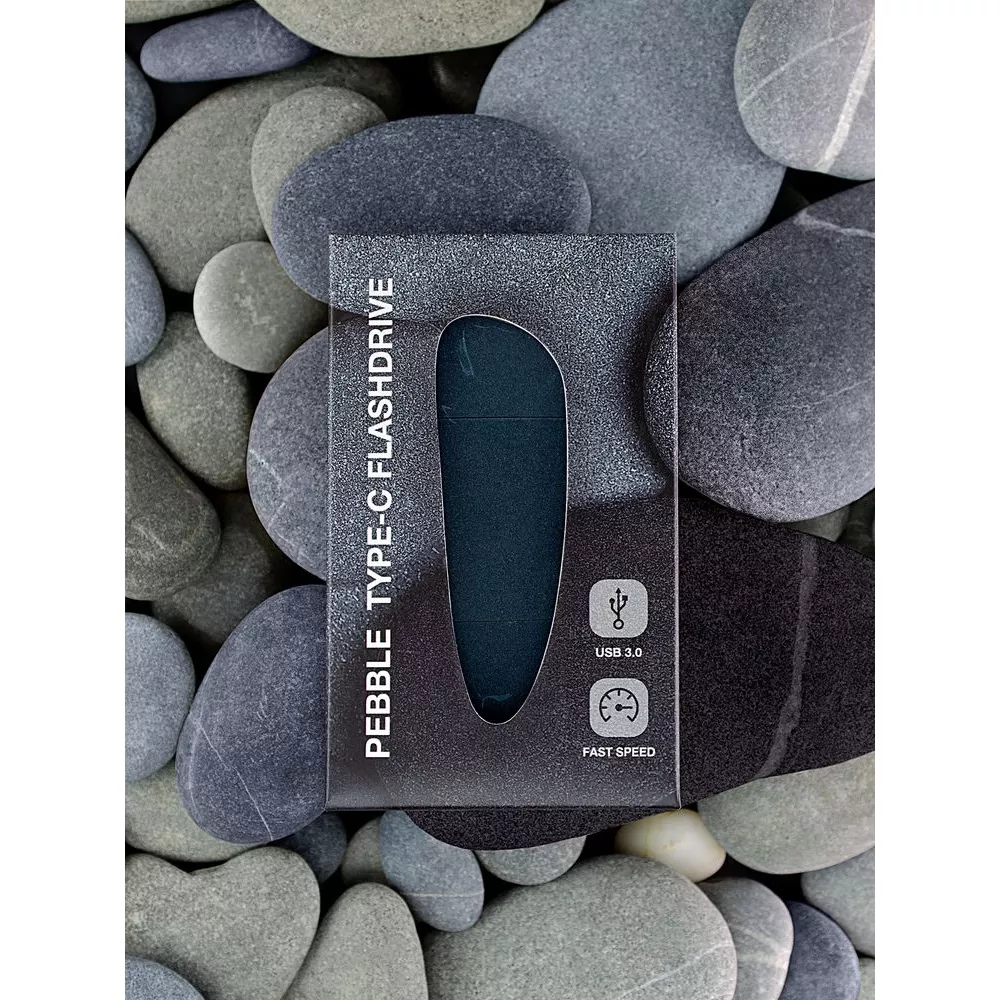 Флешка Pebble Type-C, USB 3.0, серо-синяя, 16 Гб